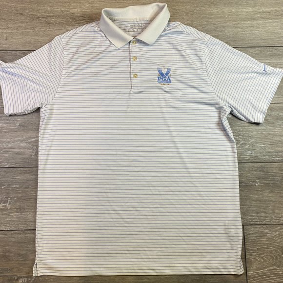 Nike Golf Tour Performance Dri Fit Polo XL White Blue Stripe Valhalla 2014 PGA - Picture 2 of 7